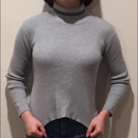Gray Ribbed Turtleneck w/ Brown Striped Collar - Picture 6 of 6
